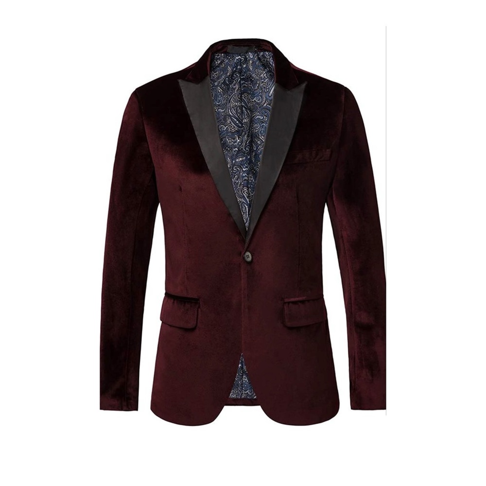 Burgundy Mens Slimfit Velvet Blazer